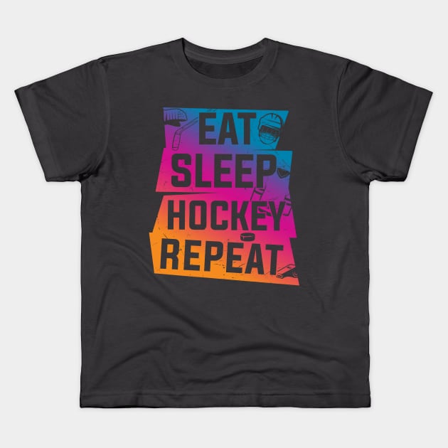 Eat Sleep Hockey Repeat Kids T-Shirt by Rayrock76